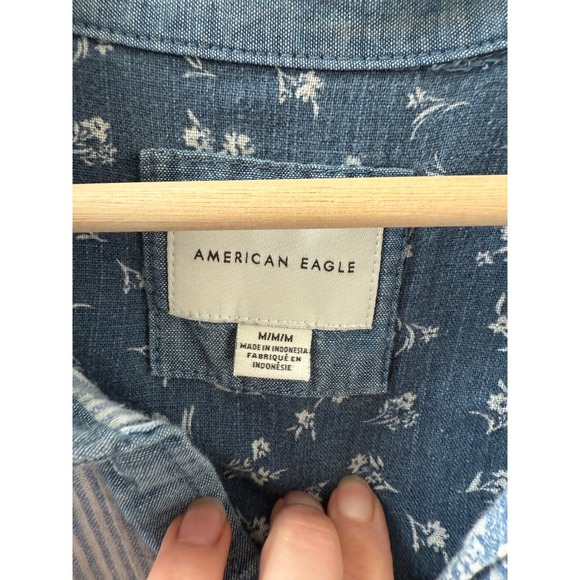 American Eagle Patchwork Striped Floral Denim Button Up Shirt Women Medium Y2K - Picture 6 of 8